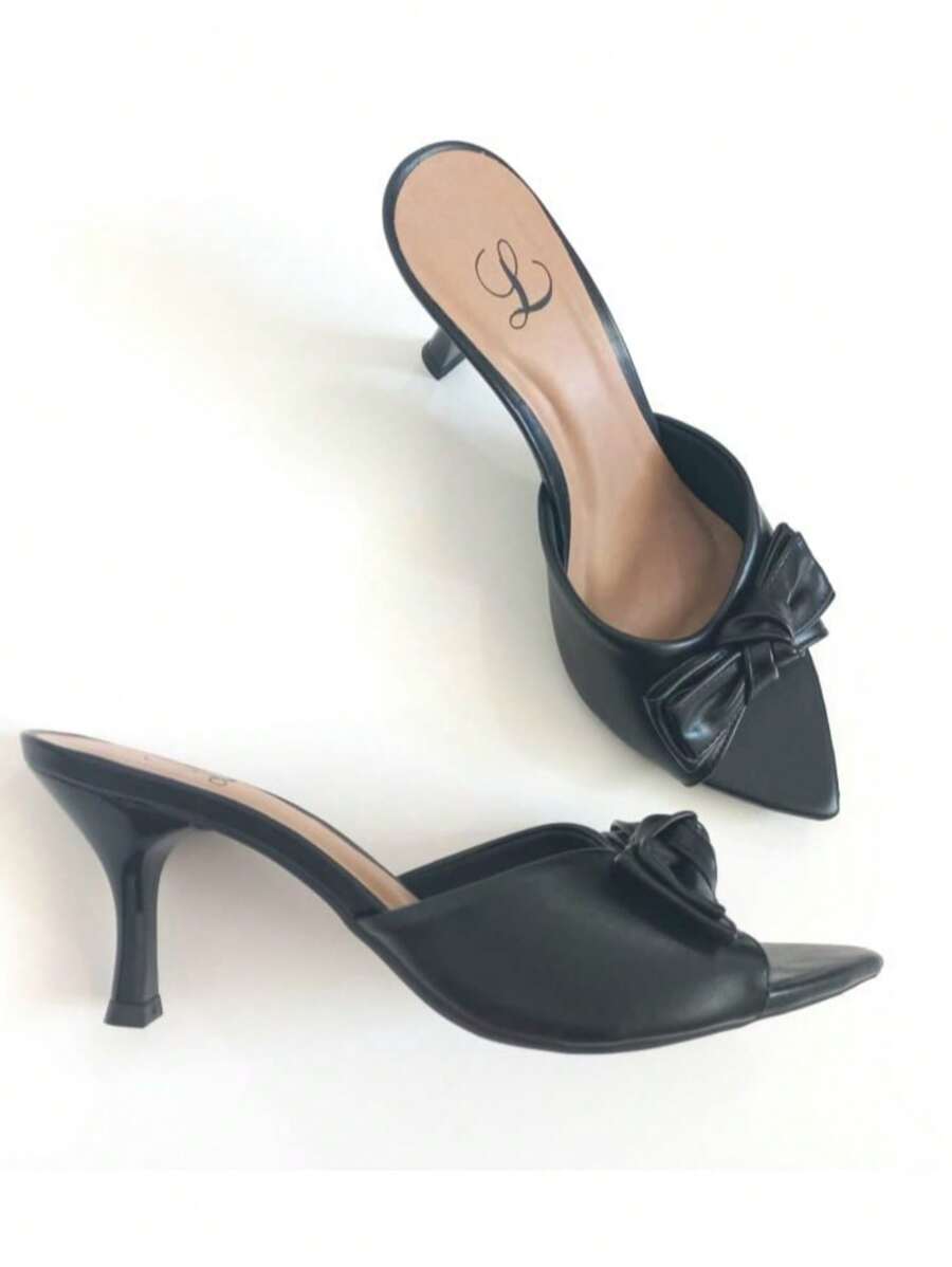 Women's Clogs With Leaf Toe And Black Bow Fashion Women's Sandal With Medium Heel - 黑色 - 查看 1