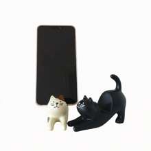 1pc Cute Cat Figurine Desktop Stand, Black Kitty Ornament Hands-Free Phone Holder, Resin Craftwork - Multicolor - View 6