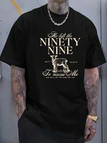 (220 Pure Cotton T-Shirt)    Men's Summer Round Neck Short Sleeved Casual Pure Cotton Print  NINETY - Negro - Ver 1