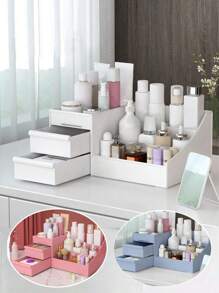 1pc Cosmetic Storage Box, Waterproof Dust-Proof Jewelry Storage Box, Suitable For Vanity Table, Dressing Table, Cosmetic, Nail Polish, Lipstick, Eyeshadow Brush, Makeup Foundation, Essence, Lotion, Holiday Gift, Birthday, Wedding, Desk, Shelf, Living Room Decor, Travel Accessories, Gift Bag, For Mom, Dad, Man, Friend