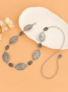 Boho Metalowy Pasek Wiszący, Vintage Bull Head Flower Wytłoczony Dekoracyjny Łańcuch, Elegancki Pasek Do Dżinsów Damskich, Sukienek, Zwierzęcy Streetwear, Seksowna Elegancka Impreza, Metalowy Pasek Ze Stopu Cynku, Wiosna Lato Jesień Zima