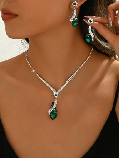 3pcs/Set Women's Wedding Jewelry Set - Heart Necklace, Earrings, Elegant Bridal Accessories For Party, Thanksgiving