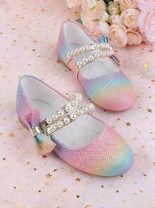 Girls Pearls Adorable Hook And Loop Dress, Toddler Mary Jane Ballet Flats Suitable For Flower Girl, Wedding, Party, Dance, Princess, Ballet, Fit For Children Of All Sizes - Multicolor - View 7