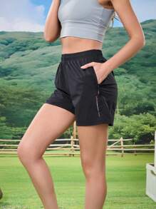 Summer Workout Women's Breathable Letter Print Sport Shorts, Quick Dry Running Shorts With Drawstring Waistband, Fitness Shorts - Nylon And Spandex Blend - Women Shorts - Suitable For Running, Gym And Exercise - Perfect Gift For Fitness Enthusiasts - Black - View 13