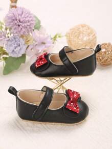 1 Pair 0-1 Year Old Infant Cute Bow Soft Bottom Princess Shoes, Infant Flat Shoes, Spring/Autumn