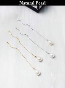 1 par de elegantes pendientes colgantes de plata 925 con perla de cultivo natural, diseño minimalista, adecuados para uso diario, fiestas y regalos para mujeres, para Pascua