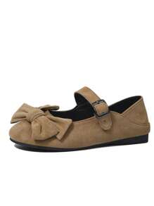 Zapatos planos de estilo chino de Beijing con decoración de moño negro, nuevos zapatos de mujer de estilo genuino con hebilla de metal, suela suave y cómoda para el trabajo y las compras - Marrón - Ver 3