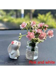 2pcs Cute Rabbit Ornament Flower Vase Decor For Car Interior