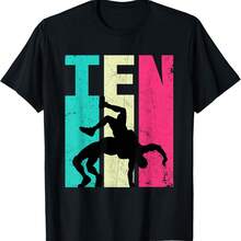 10th Birthday Retro Wrestling 10 Years Old Wrestler Bday T-Shirt - Black - View 1