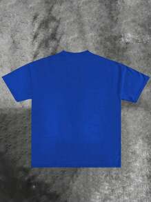 (220g Pure Cotton T-Shirt)  Men's Summer Round Neck Short Sleeved Casual Pure Cotton Print THE WORLD IS YOURS AUTHORIZED DEALER - 藍色 - 查看 2