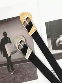 Women's Belt For Jeans & Dress Pants, Black & Brown Color With Gold Buckle - Gold - View 6