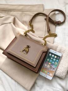 Bolso bandolera decorativo con abeja vintage, bolso de hombro con cadena para mujer, bolso cuadrado con solapa decorada con tachuelas