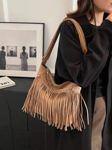 时尚简约大容量单肩包，韩版时尚女士腋下手提包 - 卡其色 - 查看 6