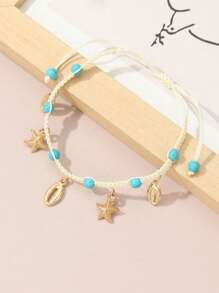 1 st. Verstelbare geweven strand-stijl zeester en schelp enkelband