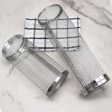 1pc 烧烤筒户外烧烤笼滚动烧烤筒烧烤筒烧烤筒烧烤网、架、盘 - 銀色 - 查看 1