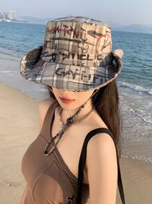 1pc Women's Bucket Hat, Spring & Summer New Classic Graffiti Design, Versatile Unisex Breathable Sunshade Hat For Sports, Travel, Shopping, Lightweight Large Brim Sun Hat For Daily Use - A - View 8
