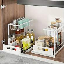 2-Tier Sliding Under Cabinet Organizer Rack, Heavy-Duty Metal Bathroom Storage Shelf - Multicolor - View 8