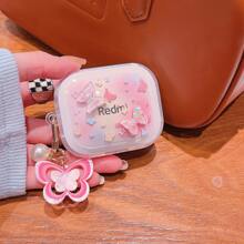 可爱粉色透明蝴蝶保护套，适用于 Redmi Buds 6 Active/5/6S/7S 蓝牙无线耳机、Redmi Buds 6/6Play/4Lite/6lite 充电盒、Redmi Buds 3pro/4Pro/5Pro/6PRO 耳机盒