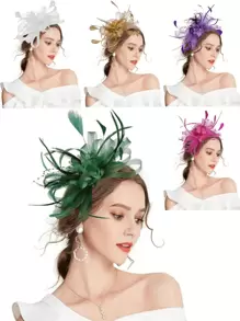 Fascinators Hats For Women Tea Party Hats 1950s Kentucky Derby Hats Feather Hair Clip For Bride Wedding Party Birdcage Veil Headband Flower 1920s Headpiece For Horse Race Vintage Hats 50s Outfit Hats 1940s Victorian Hat Pillbox Hats Accessories For Women Girl Birthday Mother's Day Halloween Christmas Gift - Shape - View 2