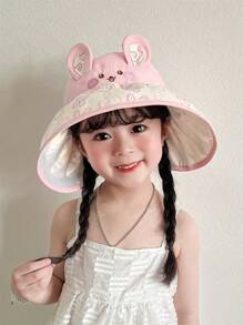 Kids Foldable Sunhat, Thin Brim Cartoon Cute Rabbit Pattern, UV Ion Sunshade Hat For Girls & Boys - Multicolor - View 5