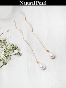 1 par de elegantes pendientes colgantes de plata 925 con perla de cultivo natural, diseño minimalista, adecuados para uso diario, fiestas y regalos para mujeres, para Pascua