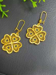 1 Juego de collar y pendientes con diseño hueco en forma de corazón, chapado en oro, joyería para mujeres, adecuado para Arabia Saudita, EE.UU., Reino Unido, Francia, Alemania, retro, Dubái, boda, fiesta, Día de la Madre, San Valentín, mamá, madre, regalo