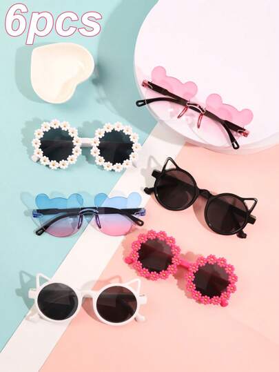 6 件/4 件/1 件儿童小熊形状和花朵形状时尚眼镜，适合夏季日常使用