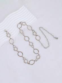 金属链腰带，简单百搭的连衣裙腰链装饰，空心圆腰带时尚身体链，夏季、秋季、万圣节 - 銀色 - 查看 1