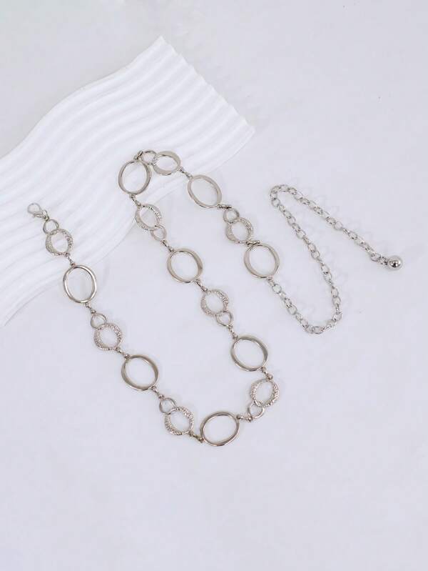 Cinturón de cadena metálica, decoración de cadena para la cintura simple y versátil para vestidos, cadena corporal de círculo hueco de moda para el verano, la escuela