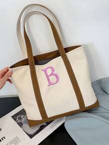 定制帆布手提包，刺绣字母设计手提包，适合作为教师礼物、新娘派对礼物、伴娘礼物 - 彩色 - 查看 11