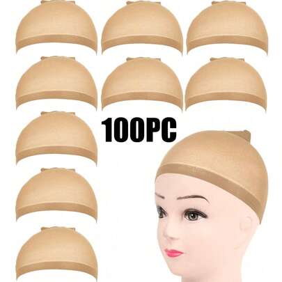 12PCS Beige Stocking Wig Caps, Closed End Mesh Hair Net, Stretchy Nylon Wig Caps For Women & Men