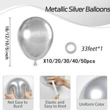 10/20/30/40/50个装金属银色气球，尺寸分别为18/12/10/5英寸，镀铬银色乳胶气球，适用于毕业典礼、婚礼、迎婴派对、迪斯科、生日派对装饰。 - 金屬銀色 - 查看 4