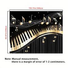 1pc Piano Theme Photography Background With Golden Musical Notes And Piano Keyboard, Birthday Party Art Studio Photo Backdrop Prop, Party Decorations, Home Wall Decor, Holiday Supplies