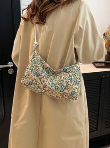 1 件大容量小碎花拉链手提包，时尚简约女士单肩包，适合工作、约会、购物 - 藍色 - 查看 6