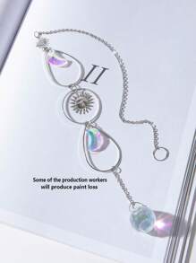 1 pieza de Colgante de pared de cristal artificial, accesorios de joyería con forma de sol y media luna plateada para decoración del hogar