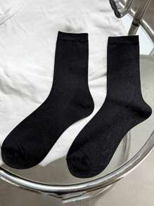 1 Pair/4 Pairs/5 Pairs Women Metallic Shimmer Mid-Calf Socks, Thin Lightweight Shiny Ribbed Socks, Spring & Summer