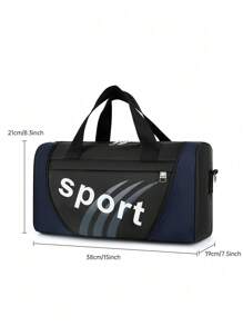 Casual Color Block Round Tube Sports Shoulder Bag, Casual Letter Pattern Round Tube Sports Fitness Bag, Portable Zipper Lightweight Handbag Fashion Unisex Daily Use Bag, Large Capacity Luggage Bag, Training Bag. Suitable For Teen Summer Casual Outdoor Athletic Or Vacation Travel Or Graduation Gifts Or Birthday Dress Accessories