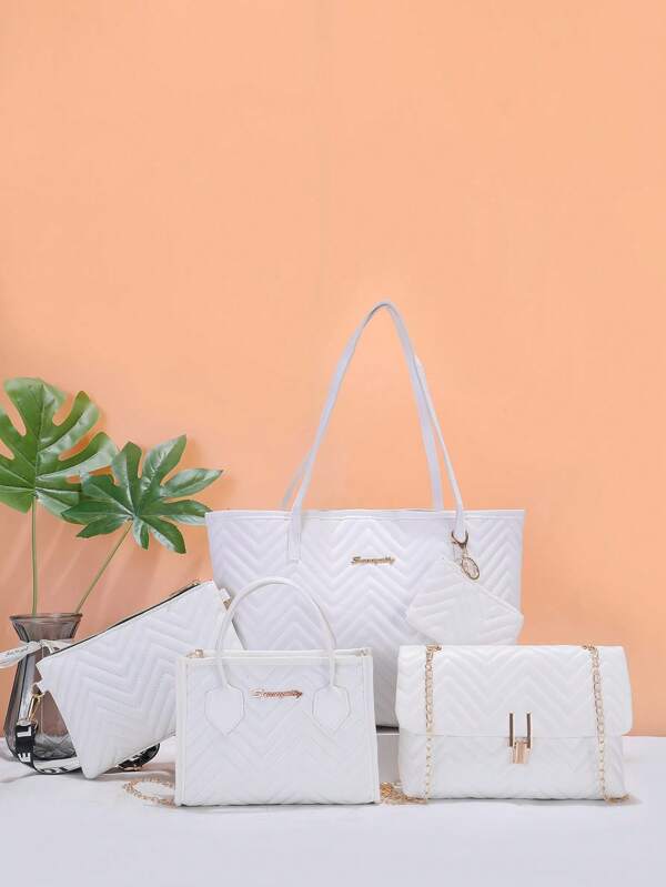 Set de bolsas de hombro multicolor 5 en 1 con diseño de patrón de rombos único, gran capacidad y diseño elegante, un favorito de la moda transfronteriza, fácil de verse elegante