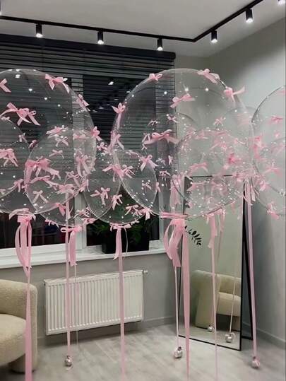 92 Parça/Set Beyaz ve Pembe Lateks Balonlar, Pembe Kurdelelerle Birlikte, Dış Mekan Fotoğraf Çekimi, Kurdele Dekorasyonu, Sevgililer Günü, Doğum Günü Partisi, Düğün İçin Uygundur.