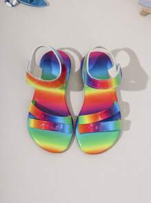 1 双儿童闪亮彩色绑带女童平底凉鞋，圆头，可调节钩环，时尚，舒适的儿童鞋适合 3-15 岁学生日常/学校/派对/海滩，室内/户外，2025 年春/夏 - 彩色 - 查看 4