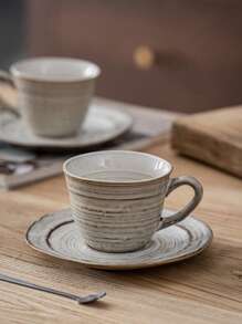 1 pieza Conjunto de taza y platillo de cerámica gris minimalista japonesa, taza y platillo rituales de té/café de la tarde, taza y platillo de cerámica de alta calidad con estilo retro, taza para beber en el hogar, taza para leche, taza para latte, taza y platillo elegante como regalo para festividades