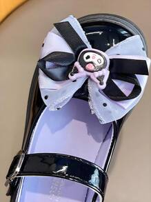 SANRIO 鞋，女孩圆头皮鞋，学生鞋，公主裙平底鞋，蝴蝶结公主鞋 | 黑色鞋子 - 黑色 - 查看 3