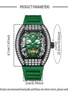 MUSANFIGO MUSANFIGO Heren Cool Dubbelzijdig Holle Wijnvat Vorm Wijzerplaat Automatisch Mechanisch Horloge, Hoogwaardig Stijlvol, Siliconen Band, Multifunctioneel Veelzijdig Heren Polshorloge