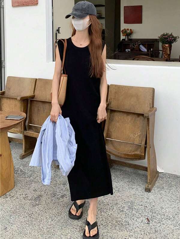 Summer Loose Casual Solid Color Sleeveless Dress
