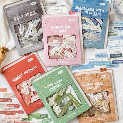 50张/包贴纸，碎心系列，复古英伦主题标签贴纸，剪贴簿用品，装饰笔记本，相框，手机壳，水杯，垃圾桶，文具盒，DIY个性贴纸，学校用品，返校