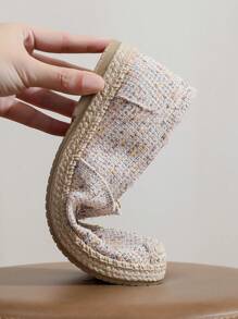 2025 春季时尚 Espadrille 一脚蹬休闲帆布鞋，女士米色平底百搭船鞋，黑色和米色