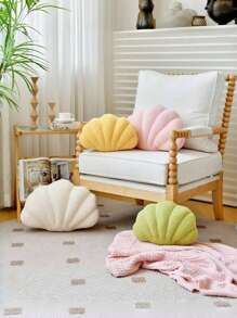 贝壳形装饰抱枕，软壳设计毛绒靠垫，可爱蓬松枕头，适用于床、沙发、客厅、婚礼家居装饰