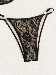 Set di bikini da donna in materiale di pizzo, con laccetti regolabili, fiocco e decorazione con perle, adatto per l estate in spiaggia e vacanze