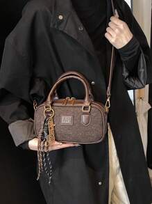 1pc Plush Keychain Decor Large Capacity Soft Leather Tote Bag, Boston Style Handbag For Women, Suitable For Commuting All Year Round, New Autumn And Winter Women Bag, Best Fall Purse