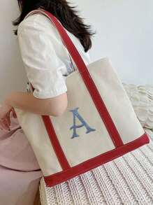 定制帆布手提包，刺绣字母设计手提包，适合作为教师礼物、新娘派对礼物、伴娘礼物 - 彩色 - 查看 5